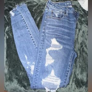 American Eagle Outfitters Women's Ripped Blue Skinny Jeans
